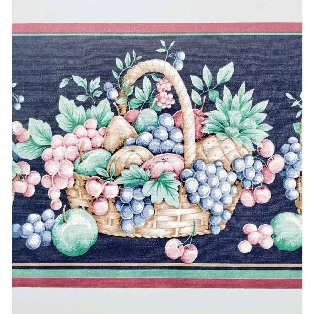 Sanitas Wall Border - 5yds - Fruit Basket - Blue Background
